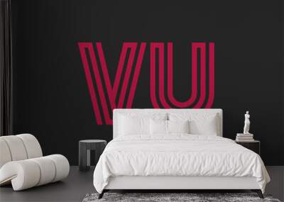 Initial two letter red line shape logo on black vector VU Wall mural