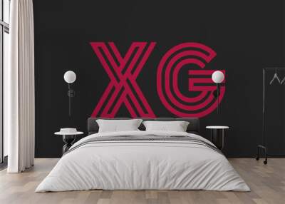 Initial two letter red line shape logo on black vector XG Wall mural