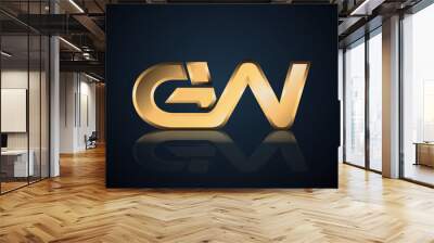 Modern Initial logo 2 letters Gold simple in Dark Background with Shadow Reflection GW Wall mural