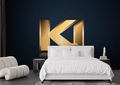 Modern Initial logo 2 letters Gold simple in Dark Background with Shadow Reflection KI Wall mural