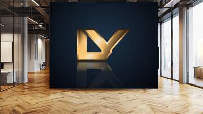 Modern Initial logo 2 letters Gold simple in Dark Background with Shadow Reflection LY Wall mural