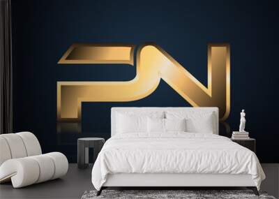 Modern Initial logo 2 letters Gold simple in Dark Background with Shadow Reflection PN Wall mural