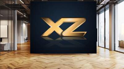 Modern Initial logo 2 letters Gold simple in Dark Background with Shadow Reflection XZ Wall mural