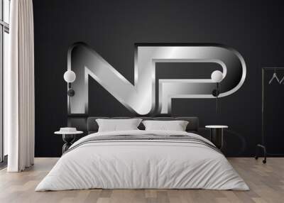 Modern Initial logo 2 letters Silver Metal Chrome simple in Dark Background with Shadow Reflection NP Wall mural