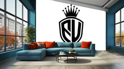 Monogram logo with shield and crown black simple FU Wall mural