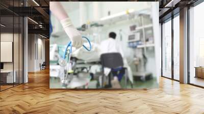 Visitor and patient in hospital ward Wall mural