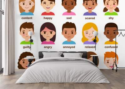 Cartoon children with different emotions Wall mural