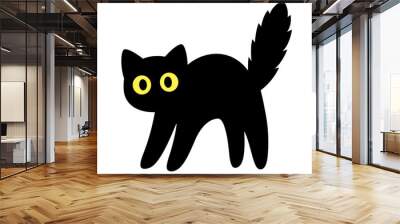 Cartoon cute black cat silhouette. Scared kitten with arched back and big eyes. Simple icon, isolated vector clip art illustration. Wall mural