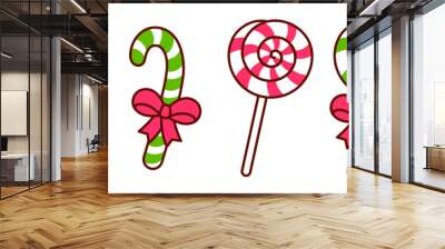 Christmas candy canes and lollipops doodle drawing Wall mural