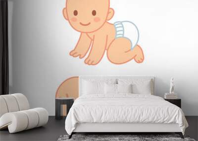 Cute cartoon baby sleeping and crawling Wall mural