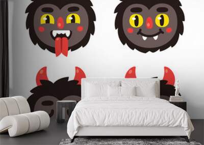 Cute cartoon demon faces Wall mural