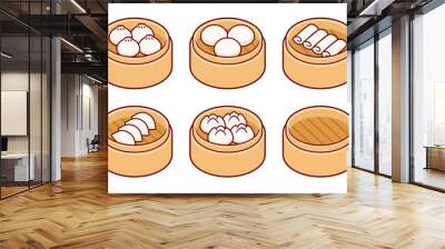 Dim sum in steamer basket drawing set Wall mural