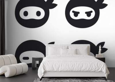 Ninja face icon set Wall mural