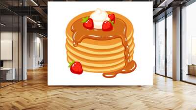 Pancakes with strawberries Wall mural