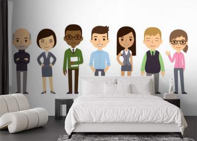 Set of diverse business people isolated on white background. Different nationalities and dress styles. Cute and simple flat cartoon style. Wall mural