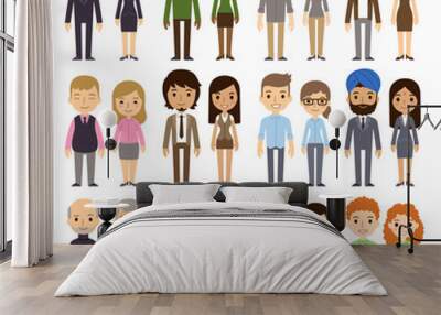 Set of diverse business people isolated on white background. Different nationalities and dress styles. Cute and simple flat cartoon style. Wall mural