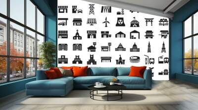 Building icon set 100 around the world Wall mural