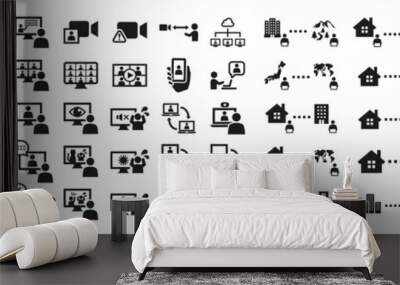 Icon set related to remote work Wall mural