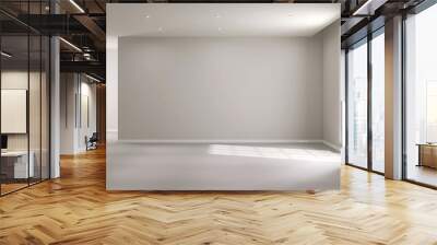 Empty room with blank cream white wall, black blackout curtain window, baseboard in sunlight, shadow on for luxury interior design, decoration, renovation, home appliance product space background 3D Wall mural