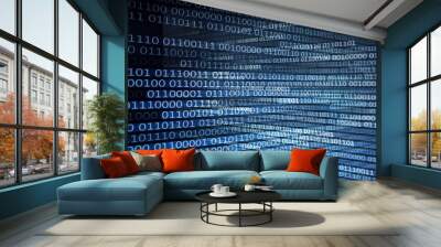 binary code future technology, blue cyber business security concept background, hi speed motion digital movement. picture of computer screen with codes. Wall mural