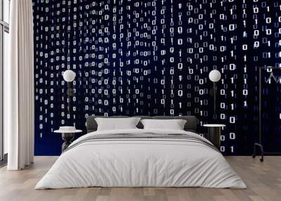 blue led display screen showing one and zero number binary code data. internet information transfers concept background for technology advancement work. Wall mural