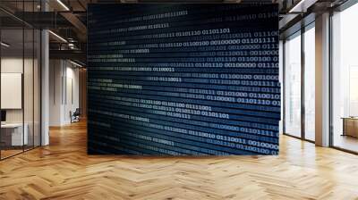 blue led display screen showing one and zero number binary code data. internet information transfers concept background for technology advancement work. Wall mural