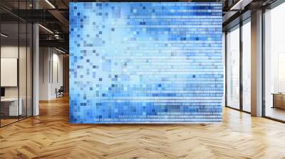 digital computer data concept. white binary code text on blue pixel blocks abstract background. design for artificial intelligence computer technology and digital business development concepts. Wall mural