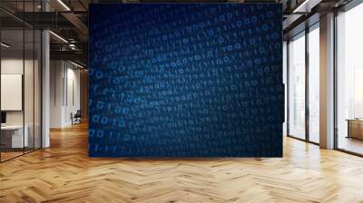 double exposure image of blue binary code data moving all direction downward from top left to right of frame. data overload technology and internet global connection concepts. Wall mural