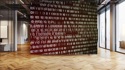 red binary code on computer screen with glittering light and error message. Red binary code background for problem internet, business, connection, technology and modern computer concepts. Wall mural