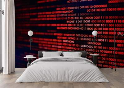 red binary code. computer technology background. red binary code computer language data transfers. unsecured and dangerous big data and ai artificial intelligence cyber network. Wall mural