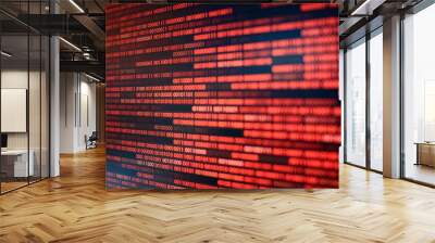 red binary code. computer technology background. red binary code computer language data transfers. unsecured and dangerous big data and ai artificial intelligence cyber network. Wall mural