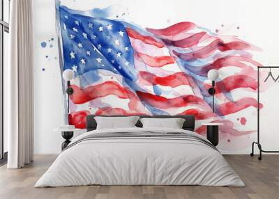 Watercolor American flag isolated on white background. USA flag on a white background for Independence Day in the USA in a watercolor style. Wall mural