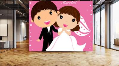 Illustration of Kids Playing Bride and Groom Wall mural