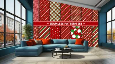 christmas seamless red strip circle pattern vector Wall mural