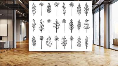 Floral branch hand drawn doodle flower line vector Wall mural