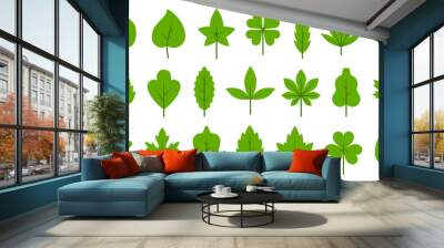 Green leaves flat Bio Organic Eco leaf icon set Wall mural