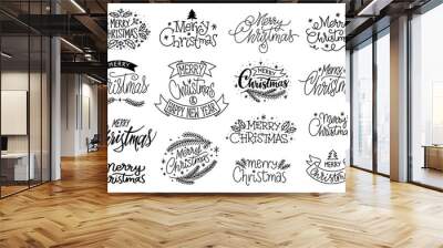 Merry christmas hand drawn lettering banner vector Wall mural