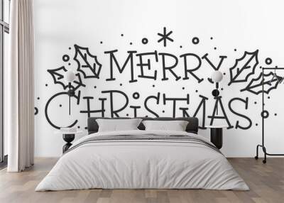 Merry christmas hand drawn lettering text banner Wall mural