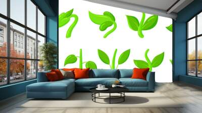 Spring green grass sprout plant cartoon icon set Wall mural