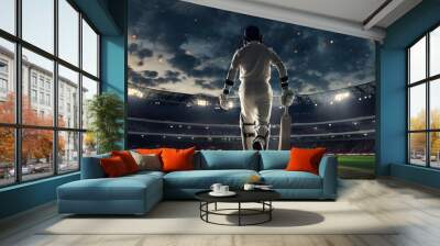 Cricket Player batsman walking towards pitch in cricket stadium Wall mural