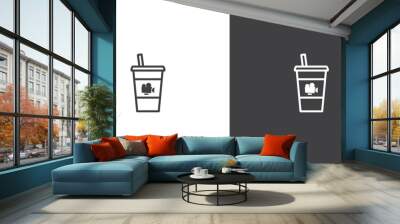 Cinema drinks vector icon. Movie elements. Simple Cinema movie signs. Isolated Cinema movie on black and white background. Wall mural