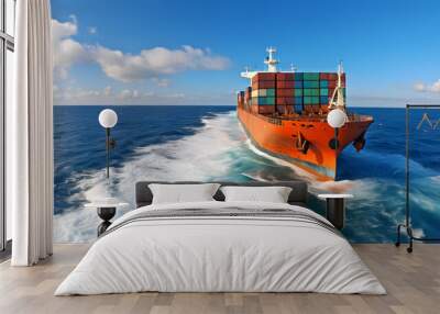 cargo ship on blue ocean Wall mural