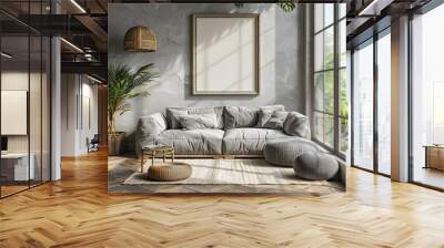 Cozy contemporary living room plush seating with empty frame Wall mural