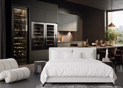 modern kitchen with a double oven and a wine cooler Wall mural