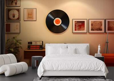 music room with a wall mounted vinyl record player  Wall mural