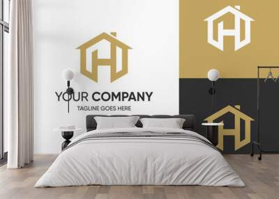 Initial Letter Logo H-H Letter With House Concept Logo Design Wall mural