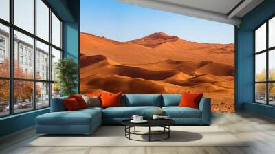 Panorama landscape of orange sand dune desert with clear blue ky at Namib desert in Namib-Naukluft national park Sossusvlei in Namibia. Wall mural