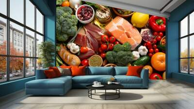 healthy balanced diet food ingredients Wall mural