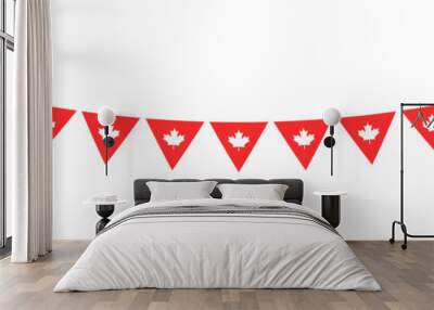 Canada day. Canada day flag decoration. Triangle pennant chain and confetti for Canada day celebration decoration. Wall mural