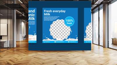 Healthy milk digital advertising. Social media post template for digital marketing and national milk day sales promotion. Food and beverage advertising. Healthy drinks for children. Wall mural